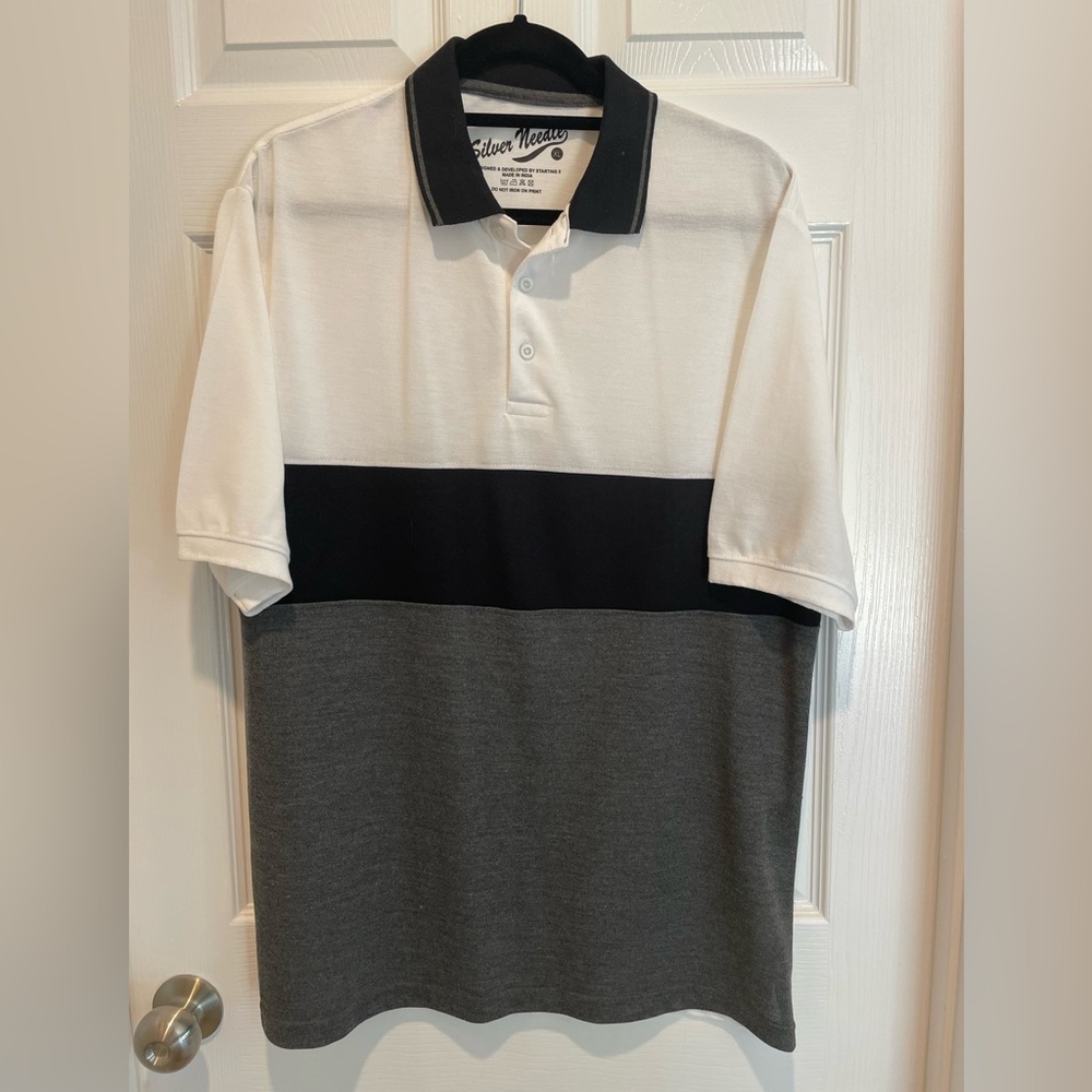 Classic Black and Gray Color Block Polo Shirt